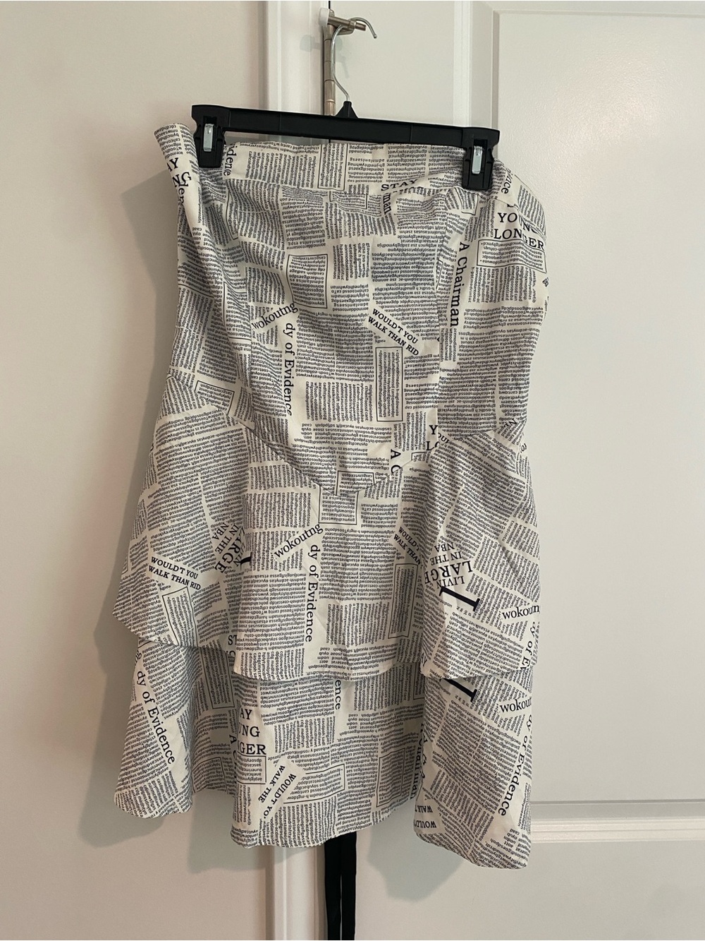 Cherley Strapless Newspaper Print Tiered Mini Dress